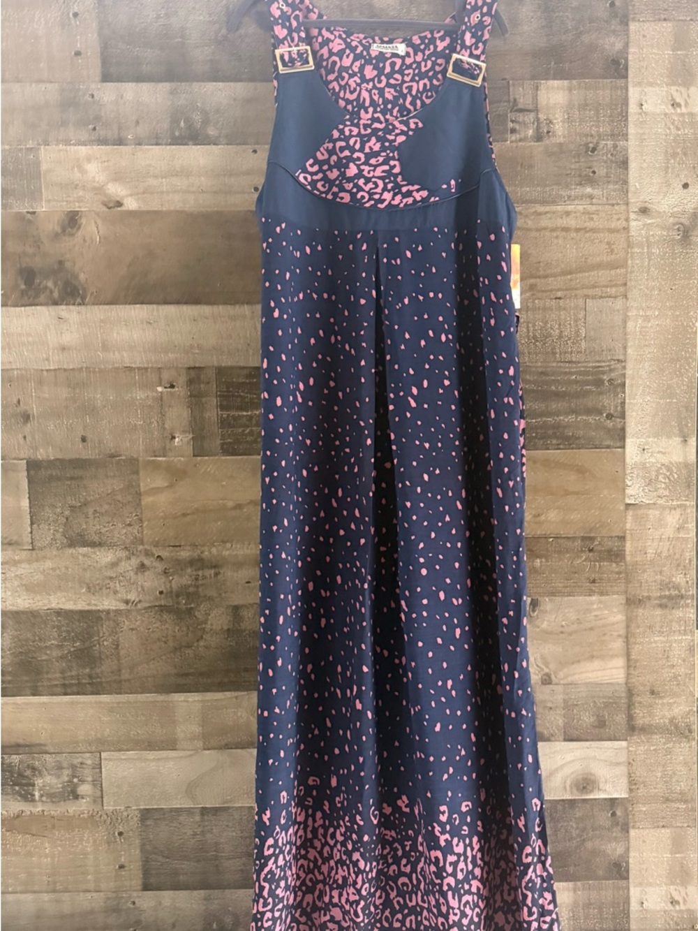 Sleeveless Navy Maxi Dress with Pink Print - Picture 4 of 10